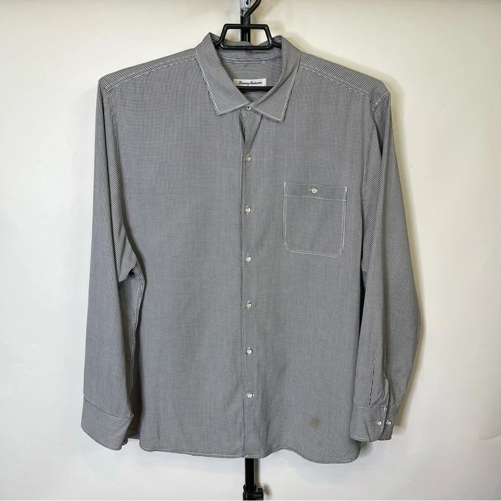 Tommy Bahama Black White Plaid Shirt Size XXL Men’s